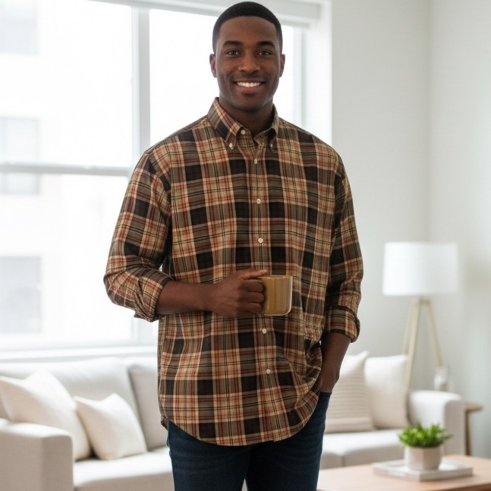 Turnbury Signature Twill Plaid 100% Cotton Button Down Collar XL 2 for 1 Deal